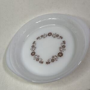 Vintage Milk Glass Fluted Pie Plate Brown Daisy Retro Dyna ware Pyr-O-Rey 9"